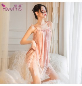 FEE ET MOI Sexy Lace Suspenders Dress (Pink)